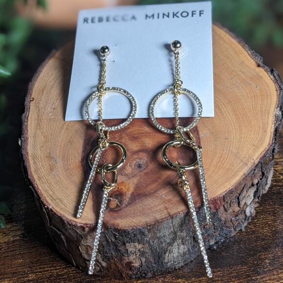 NWT Rebecca Minkoff Gold Crystal Drop Earrings Gold Women's Size OS - Picture 3 of 7